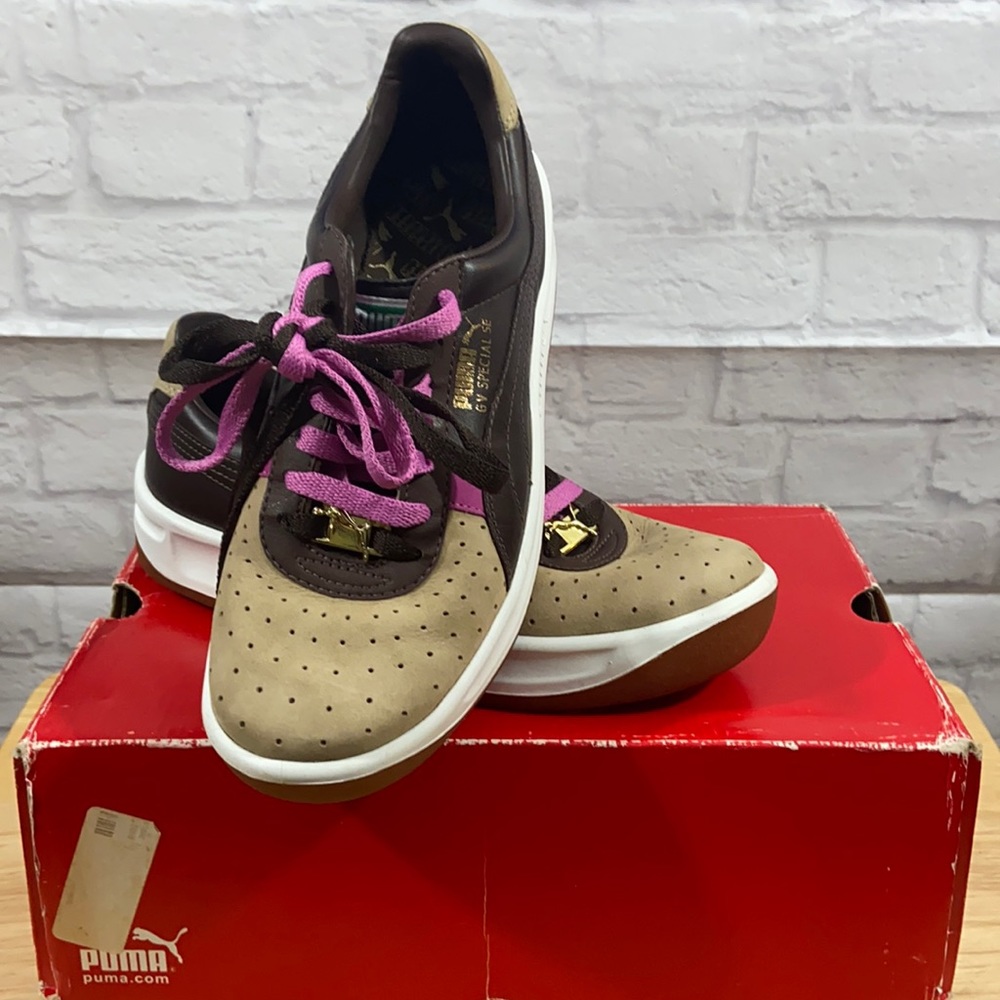 Brown/Tan/Pink Puma Round Toe Sneakers